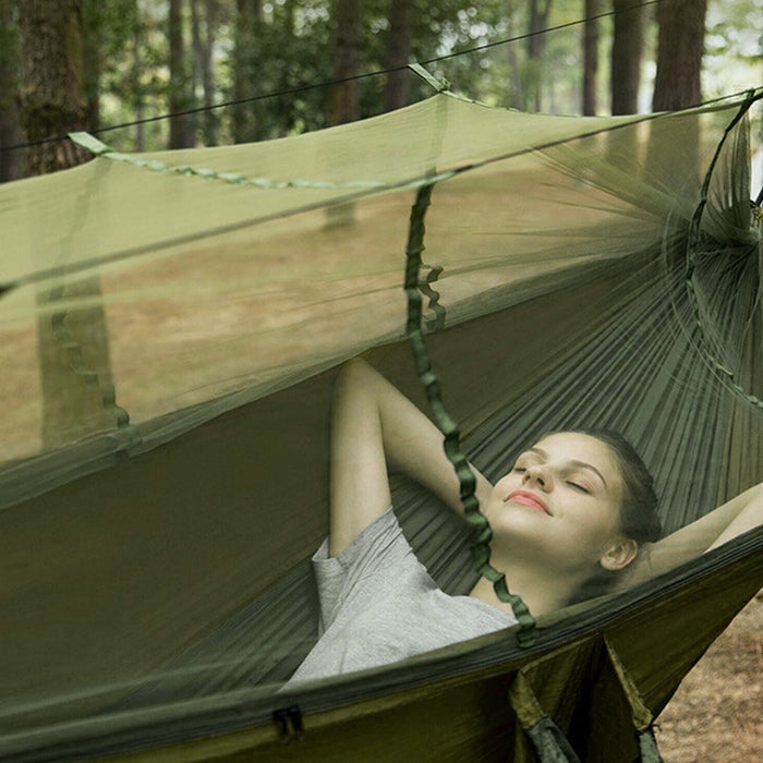 Portable Mosquito Net Hammocks for Outdoor Camping: olive green, black anti-mosquito hammock set, minimal outdoor camping gea