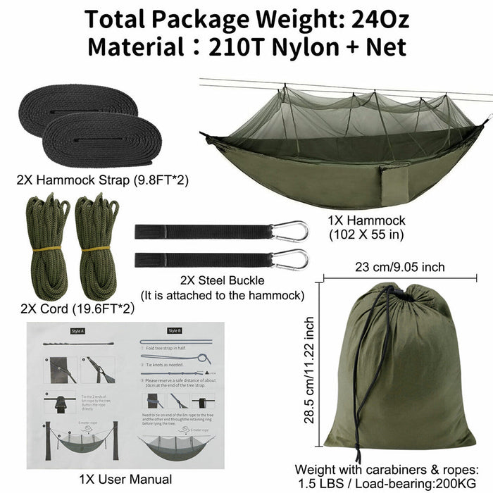 Portable Mosquito Net Hammocks for Outdoor Camping: olive green, black anti-mosquito hammock set, minimal outdoor camping gea