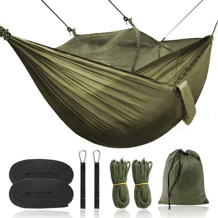 Portable Mosquito Net Hammocks for Outdoor Camping: olive green, black anti-mosquito hammock set, minimal outdoor camping gea