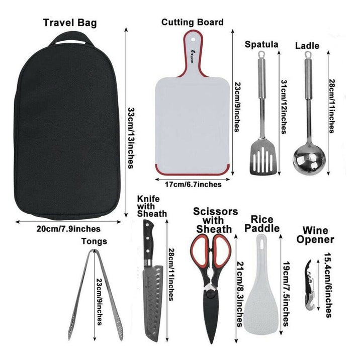 Portable Outdoor BBQ, Camping, and Hiking Multi-Functional Set for Various Uses: black, silver portable grill utensil set wit