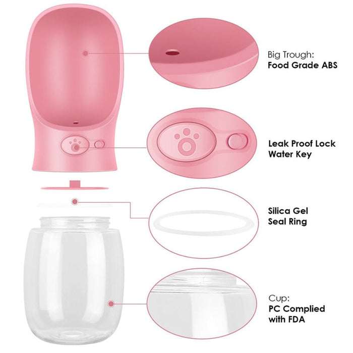 Portable Pet Hydration Bottle for Canines and Felines: pink, clear dog, minimal style