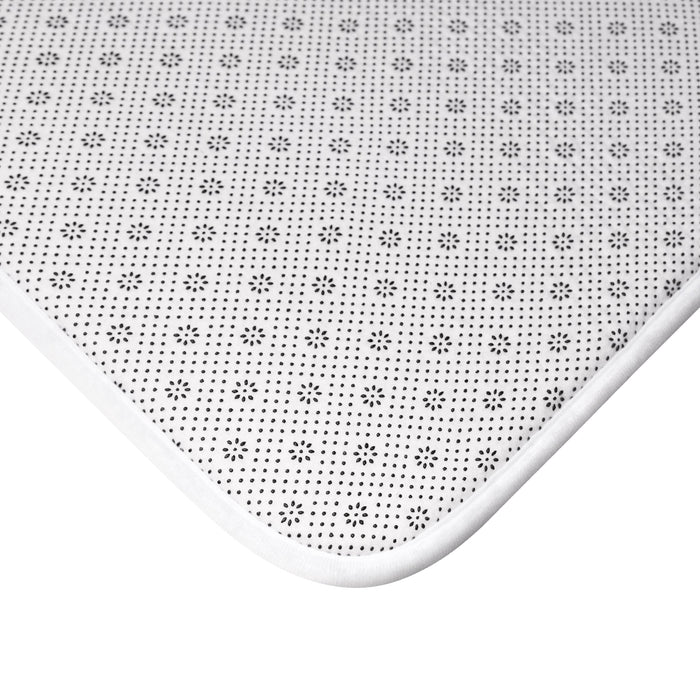 Positive Reinforcement Bath Mat: white, pastel blue rectangular mat or cushion, minimal, cheerful style