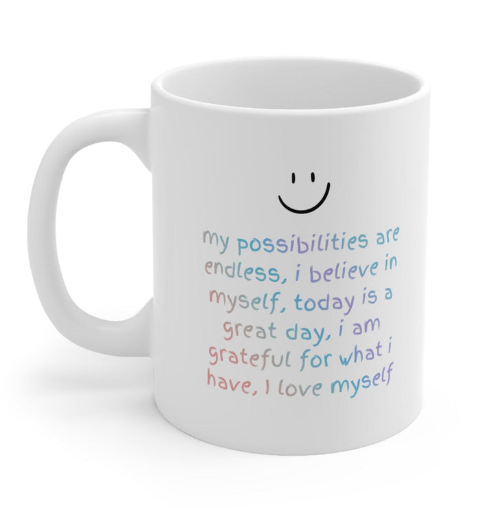Positive Reminder Mug: Inspiring Affirmations for a Boost of Positivity: white, black mug, minimal, cheerful style