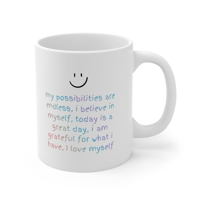 Positive Reminder Mug: Inspiring Affirmations for a Boost of Positivity: white, black mug, minimal, cheerful style