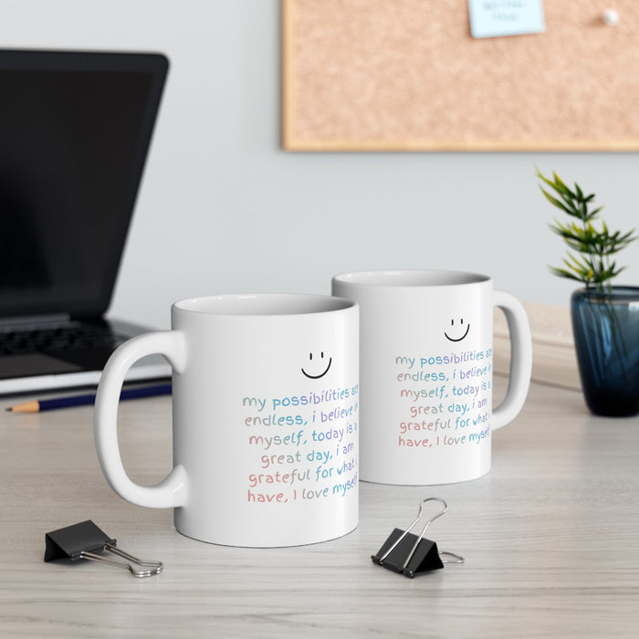 Positive Reminder Mug: Inspiring Affirmations for a Boost of Positivity: white, black mug, minimal, cheerful style