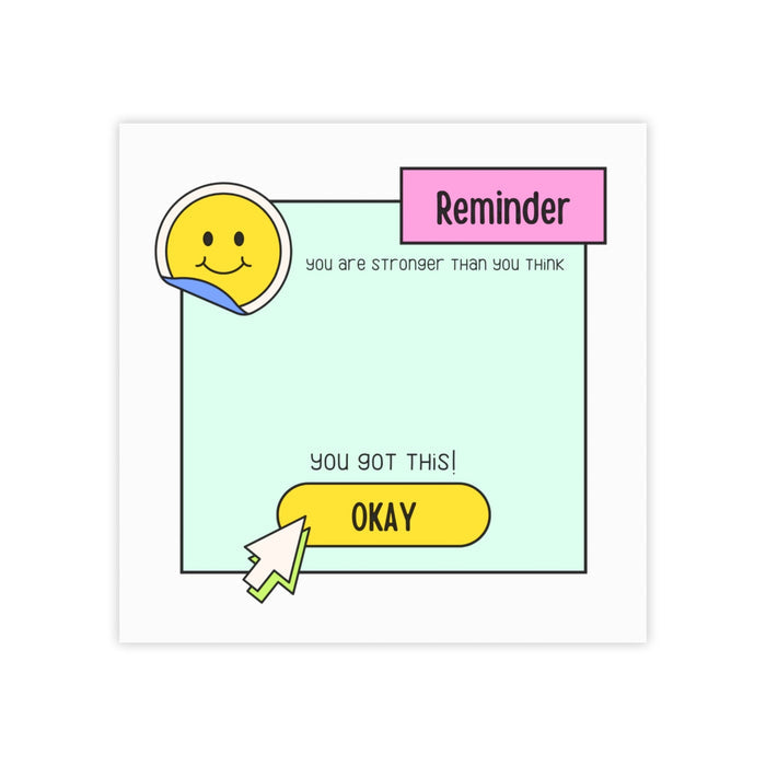 Post-it® Note Pads for Encouragement: white, mint green smiling yellow face character, cute cartoon motivational stationery g