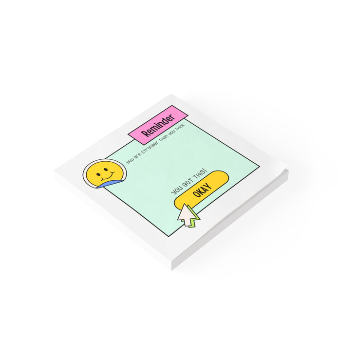 Post-it® Note Pads for Encouragement: white, mint green smiling yellow face character, cute cartoon motivational stationery g