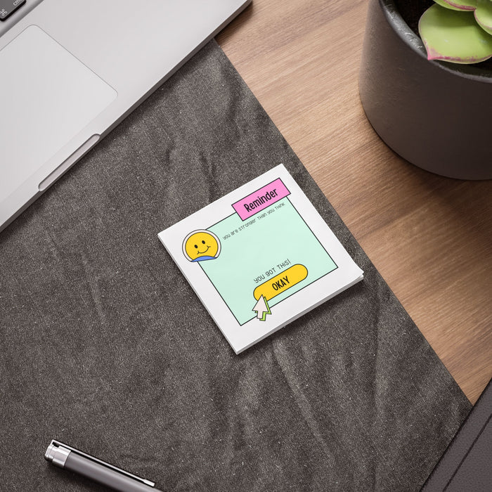 Post-it® Note Pads for Encouragement: white, mint green smiling yellow face character, cute cartoon motivational stationery g