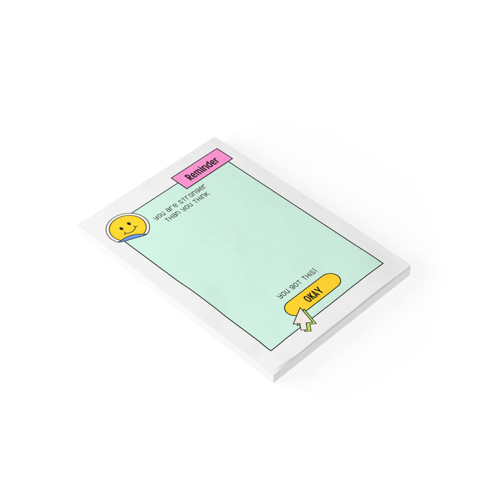 Post-it® Note Pads for Encouragement: white, mint green smiling yellow face character, cute cartoon motivational stationery g