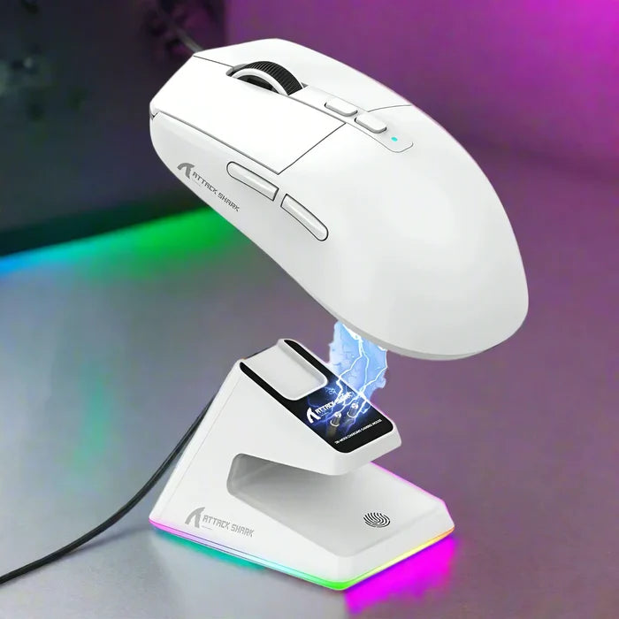 Powerful X6 Tri Mode Wireless RGB Bluetooth Mouse: white, black computer mouse with charging dock, modern gaming style