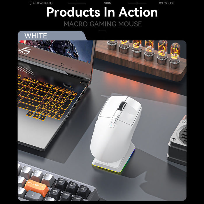 Powerful X6 Tri Mode Wireless RGB Bluetooth Mouse: white, black computer mouse with charging dock, modern gaming style