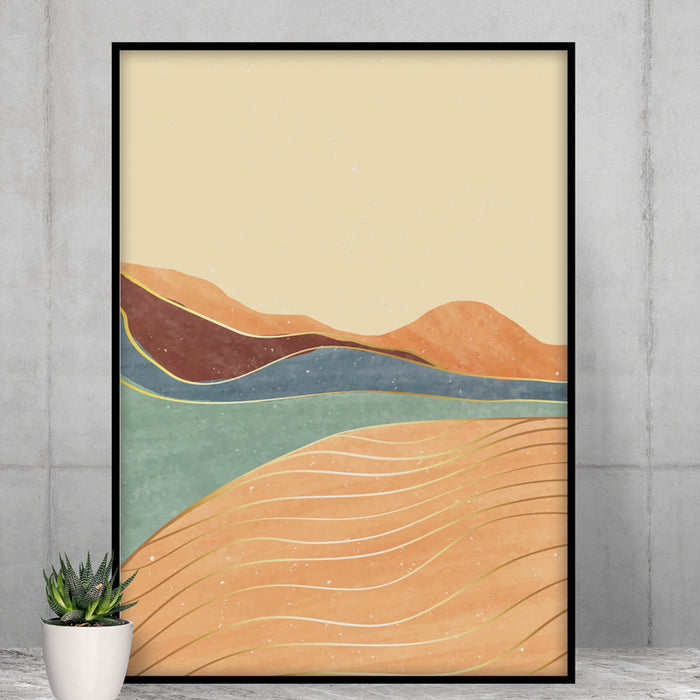 Premium Matte Vertical Posters of Tuscany's Scenery: cream, orange abstract layered landscape, minimal abstract landscape sty