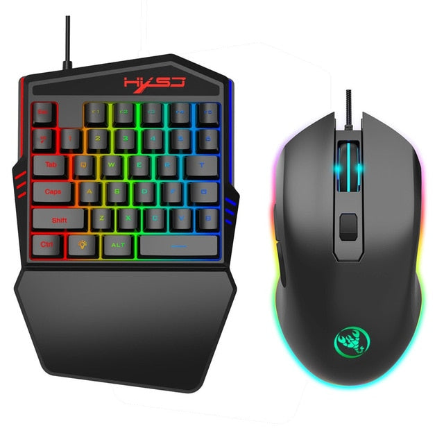Professional Gaming Keyboard and Mouse Set with Colorful Ninja Dragon Design and One-Handed Operation: black, gray one-handed