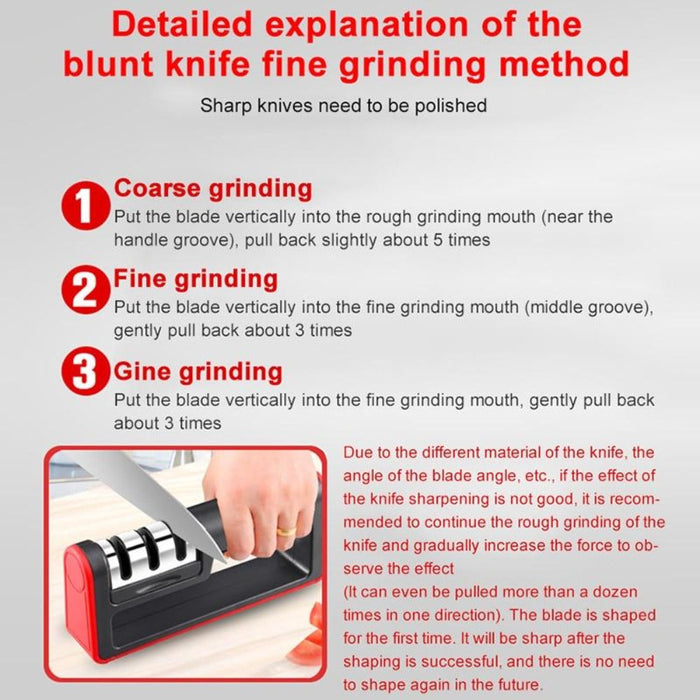 Professional Handheld 3 Stage Knife Sharpening Device: black, dark gray cylindrical black-and-red devices, modern minimal sty