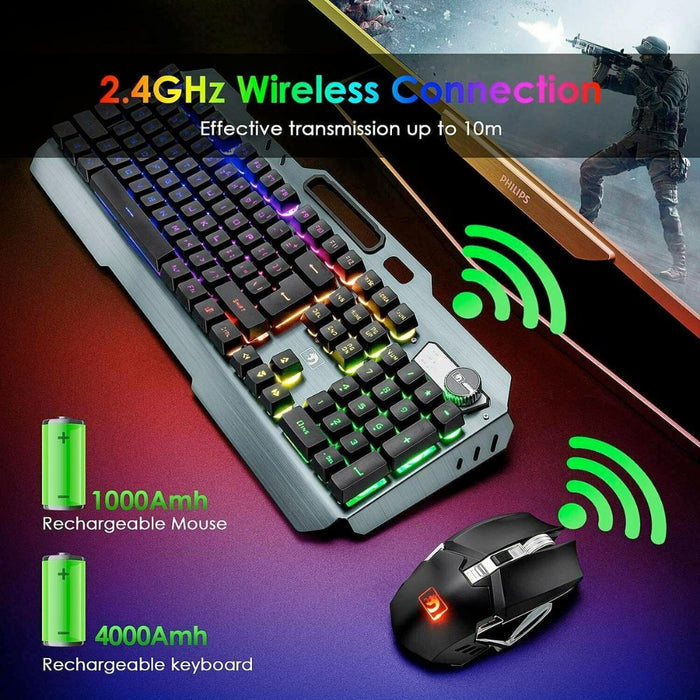 Professional Metal Gaming Keyboard and Mouse Set with Wireless Connectivity, Ninja Dragon Edition: dark gray, black computer