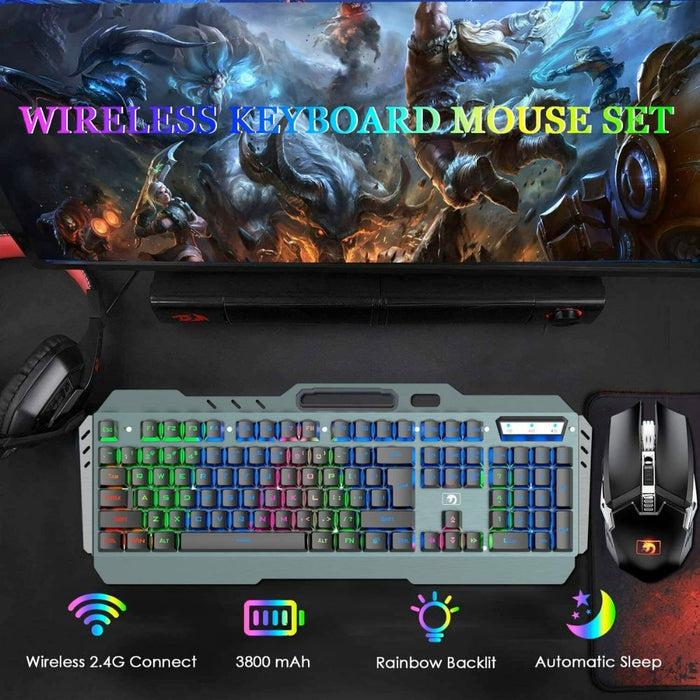 Professional Metal Gaming Keyboard and Mouse Set with Wireless Connectivity, Ninja Dragon Edition: dark gray, black computer