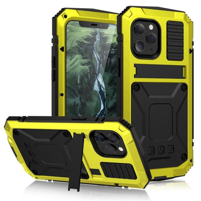 Protective Metal Case with Shockproof Armor and Tempered Glass for iPhone: red, black smartphone protective case, rugged, tac