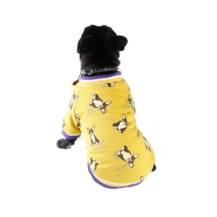 Puppy and Dog Bomber Jacket with Fleece Lining for Pets: yellow, purple black French bulldog, cartoon style