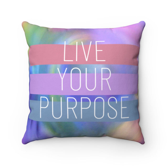 Purposeful Living Throw Pillow, Available in 4 Different Sizes: purple, pink motivational text: "LIVE YOUR PURPOSE", modern m