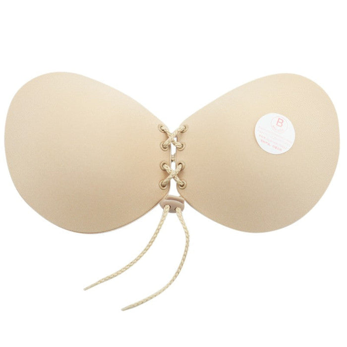 Push Up Strapless Bralette, A Distinct and Clear Description: beige, cream adhesive strapless bra, minimal style