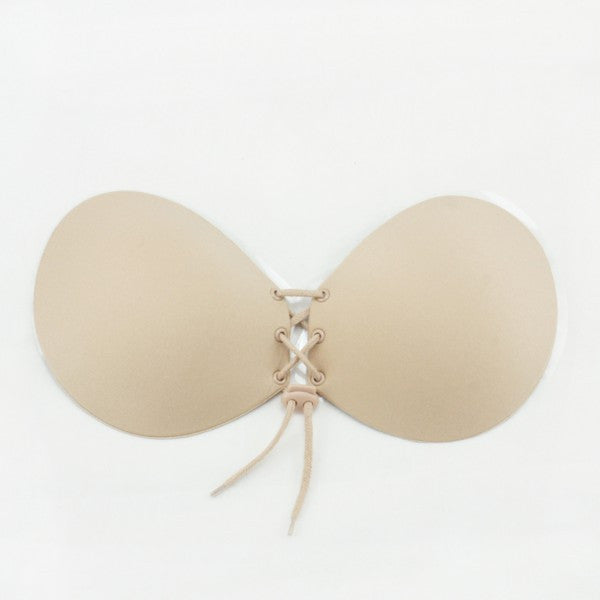 Push Up Strapless Bralette, A Distinct and Clear Description: beige, cream adhesive strapless bra, minimal style