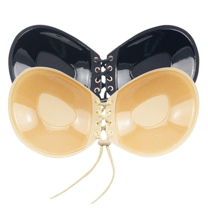 Push Up Strapless Bralette, A Distinct and Clear Description: beige, cream adhesive strapless bra, minimal style