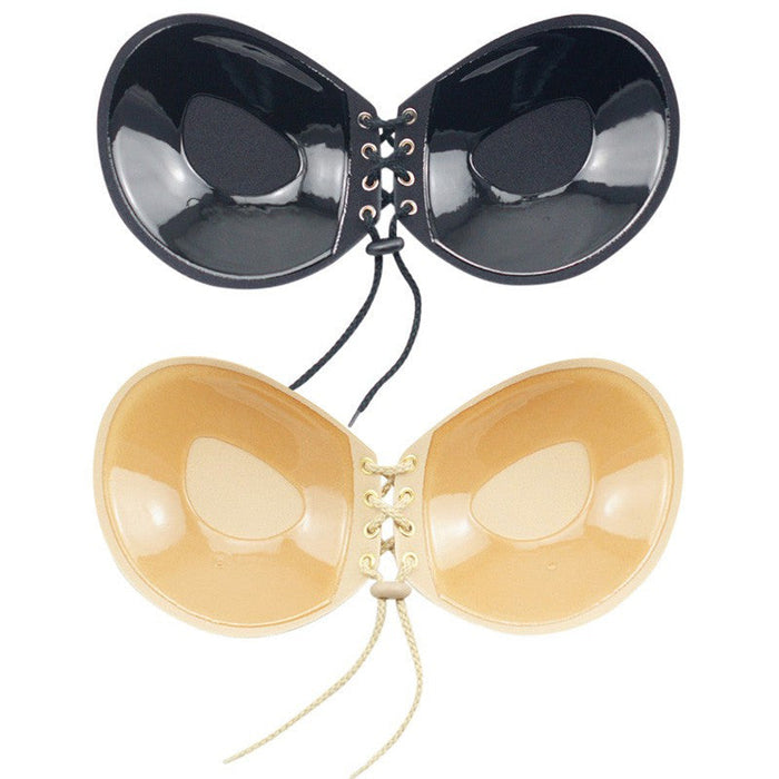 Push Up Strapless Bralette, A Distinct and Clear Description: beige, cream adhesive strapless bra, minimal style