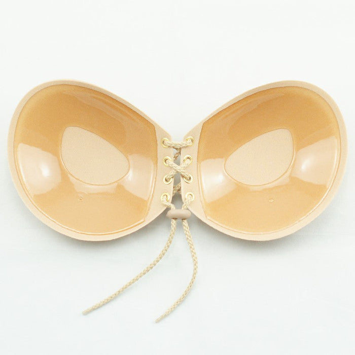 Push Up Strapless Bralette, A Distinct and Clear Description: beige, cream adhesive strapless bra, minimal style