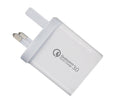 QC3.0 3-Port USB Fast Charger Adapter: white, gray wall charger/power adapter, minimal style