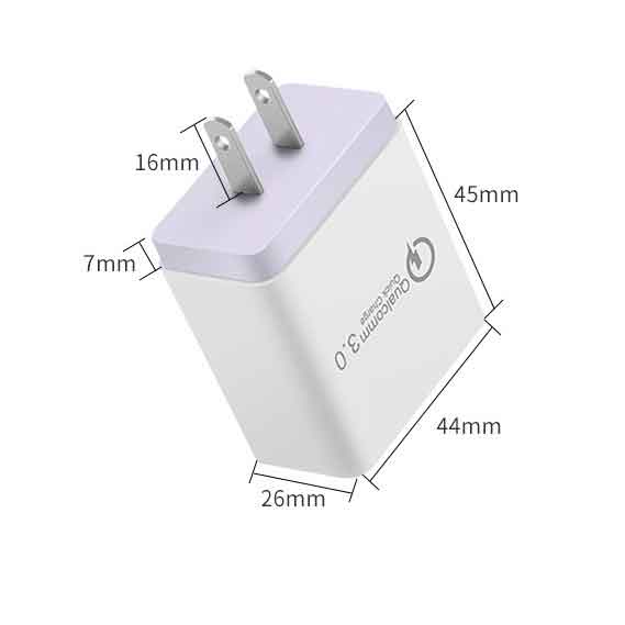 QC3.0 3-Port USB Fast Charger Adapter: white, gray wall charger/power adapter, minimal style