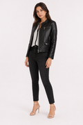 Quilted Faux Leather Jacket for Women Black