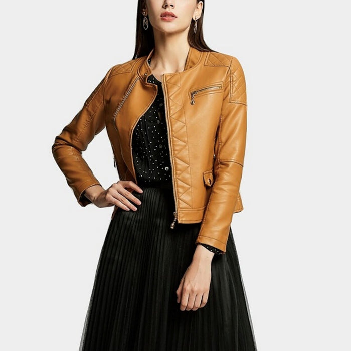 Quilted Faux Leather Jacket for Women: black jacket, biker moto style