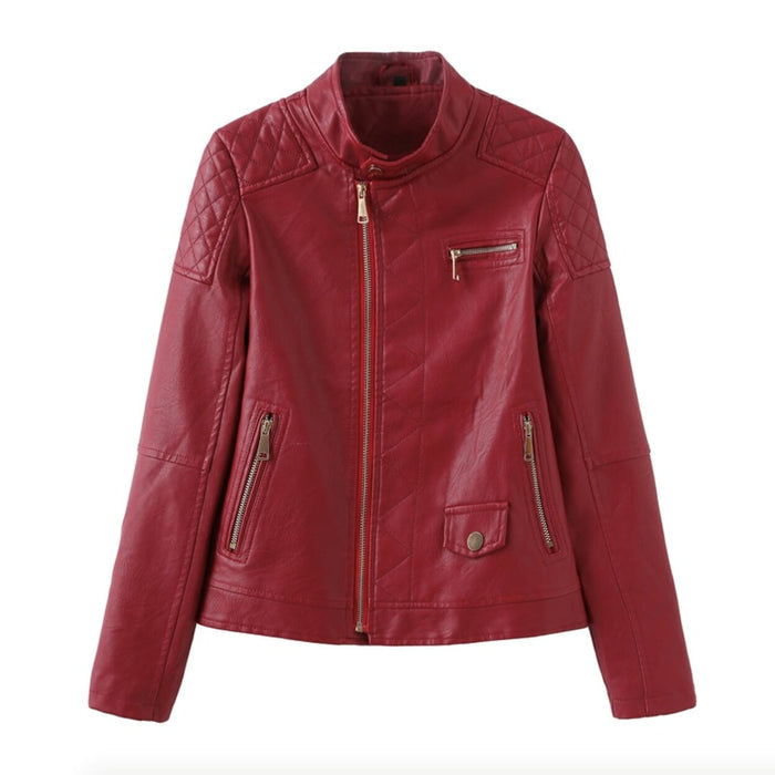 Quilted Faux Leather Jacket for Women: black jacket, biker moto style