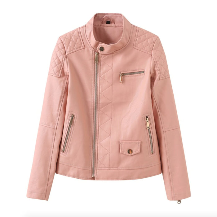 Quilted Faux Leather Jacket for Women: black jacket, biker moto style