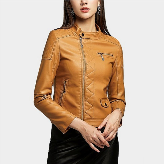 Quilted Faux Leather Jacket for Women: black jacket, biker moto style