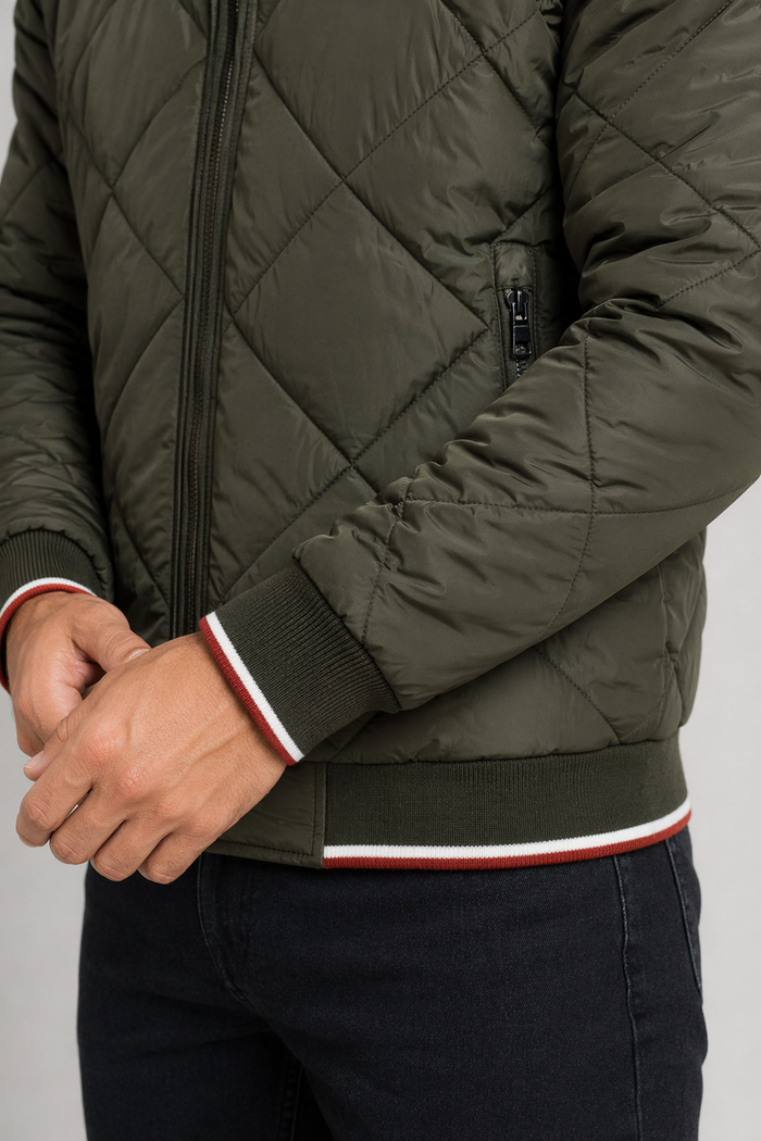 Quilted Jacket for Men - A Stylish Bomber Green