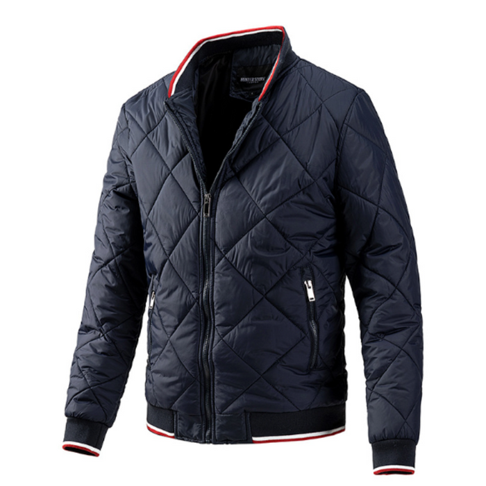 Quilted Jacket for Men, A Stylish Bomber: dark olive green, black quilted zip-up jacket, casual bomber-style outerwear style