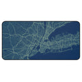 Radiant New York City Map Desk Pad: dark navy blue, light green map, minimal map graphic style