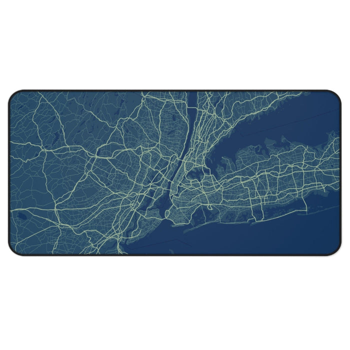 Radiant New York City Map Desk Pad: dark navy blue, light green map, minimal map graphic style