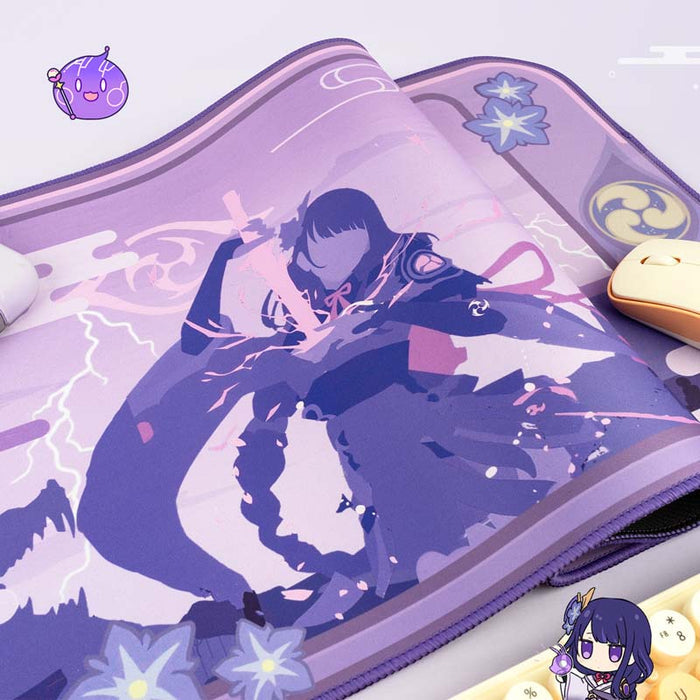 Raiden Shogun Mouse Pad: Aesthetic and Durable: purple, lavender anime-style character and fantasy landscape scene, cartoon