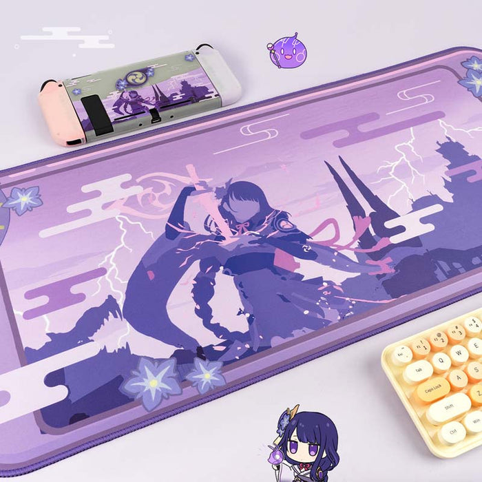 Raiden Shogun Mouse Pad: Aesthetic and Durable: purple, lavender anime-style character and fantasy landscape scene, cartoon