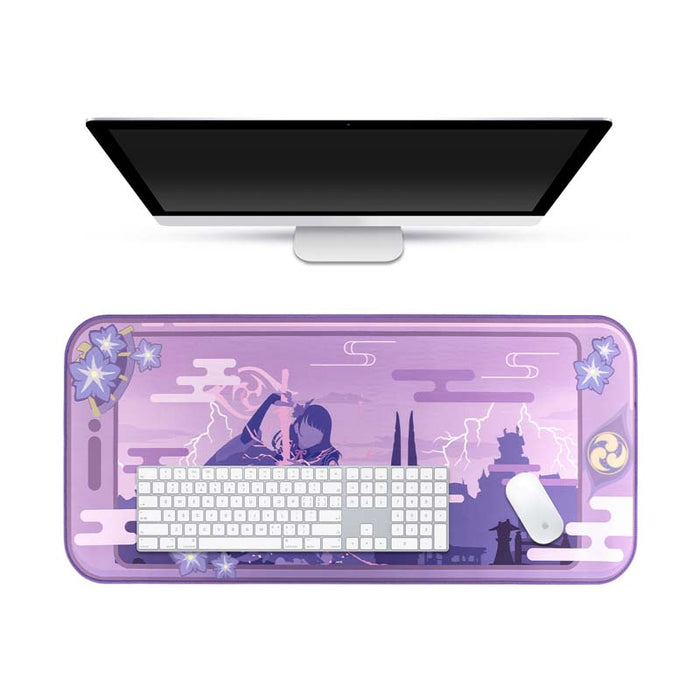 Raiden Shogun Mouse Pad: Aesthetic and Durable: purple, lavender anime-style character and fantasy landscape scene, cartoon