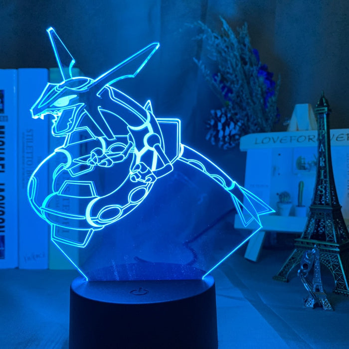 Rayquaza LED Light with Remote Control: bright blue, cyan Rayquaza-like dragon character, cartoon/anime-inspired style