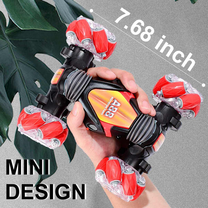 RC Stunt 4x4 Remote Control Car: black, red remote-control stunt car toy, futuristic cartoon product graphic style