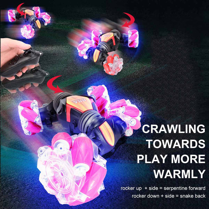 RC Stunt 4x4 Remote Control Car: black, red remote-control stunt car toy, futuristic cartoon product graphic style