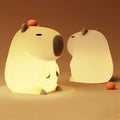 Rechargeable Capybara LED Night Light: cream, brown cartoon capybaras, minimal kawaii cartoon style