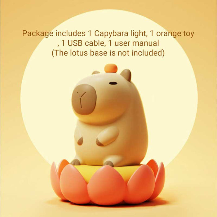 Rechargeable Capybara LED Night Light: cream, brown cartoon capybaras, minimal kawaii cartoon style