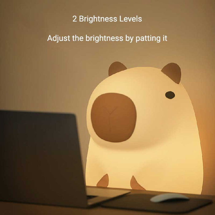 Rechargeable Capybara LED Night Light: cream, brown cartoon capybaras, minimal kawaii cartoon style