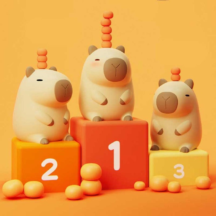 Rechargeable Capybara LED Night Light: cream, brown cartoon capybaras, minimal kawaii cartoon style