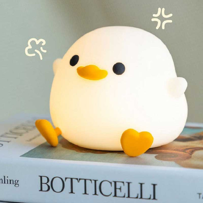 Rechargeable Duck Night Light with Timer: warm white, yellow-orange cartoon chick, kawaii cartoon style
